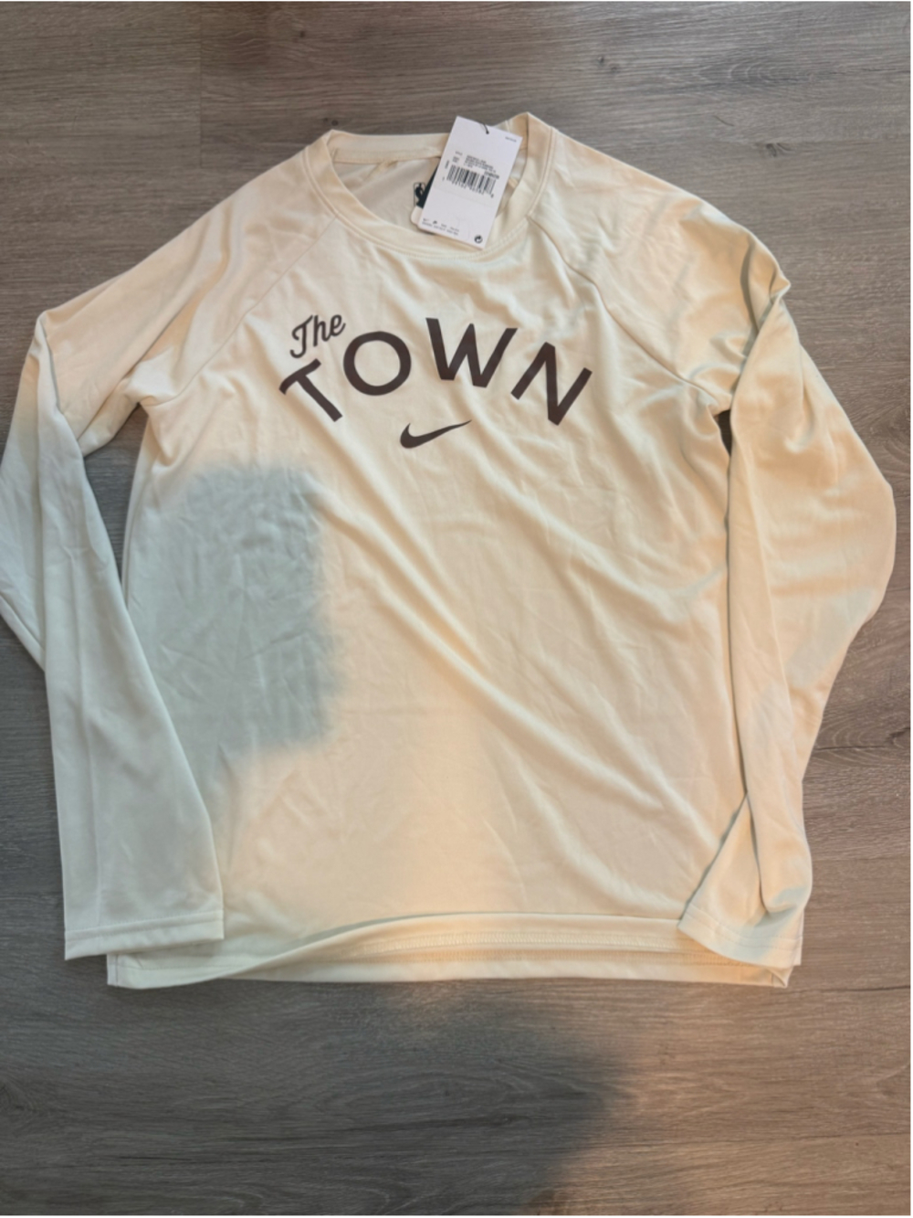 Boys Nike Golden State Warriors The Town Long Sleeve Tee Beige Black Size L